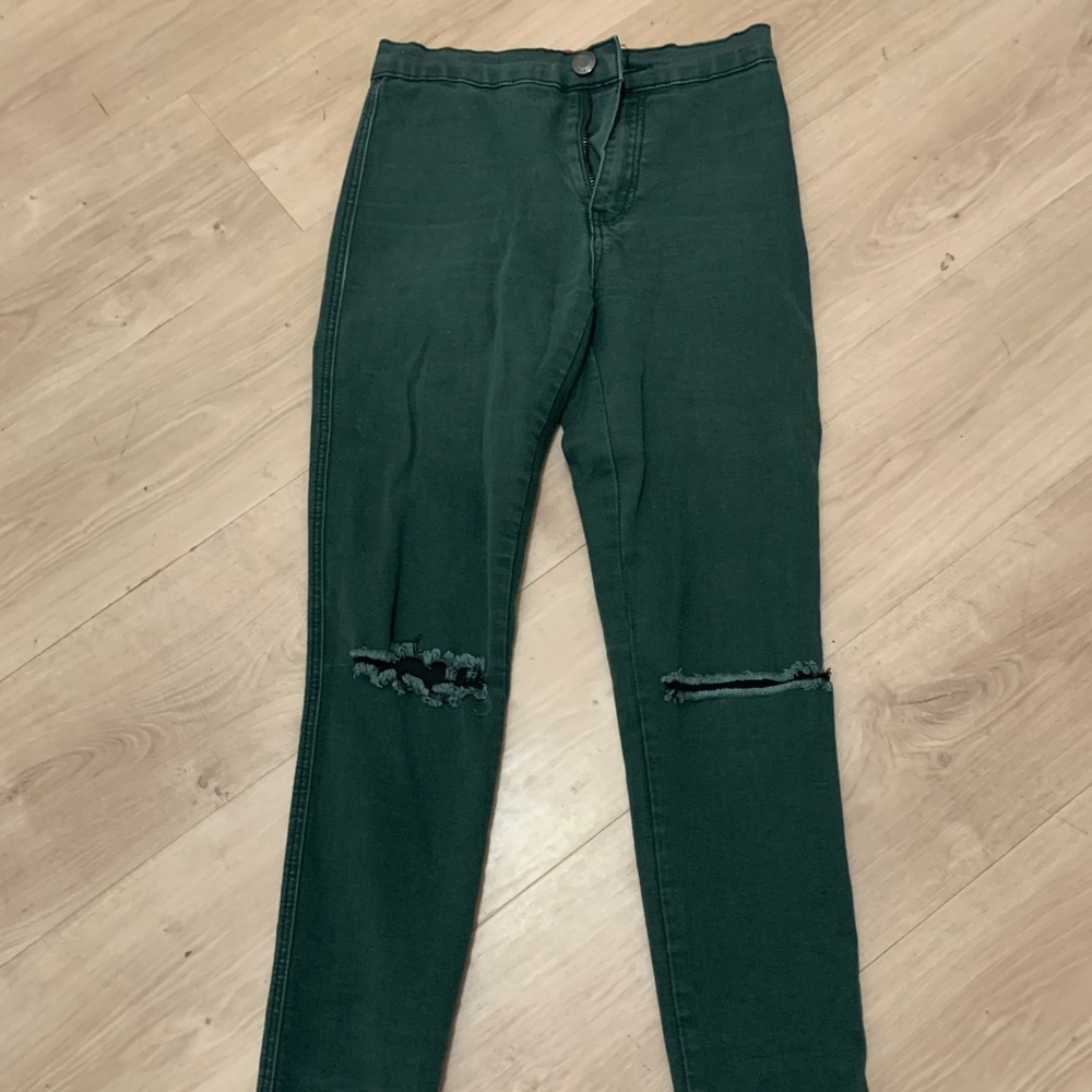 Boohoo green distressed high waist skinny jeans 4